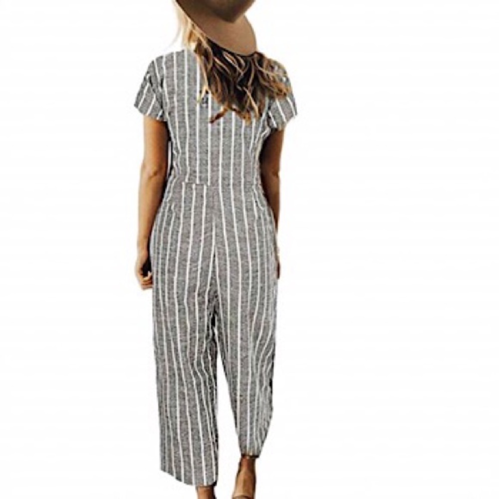 🆕 Linen Short Sleeves Wide Leg Palazzo Jumpsuit - Picture 2 of 3